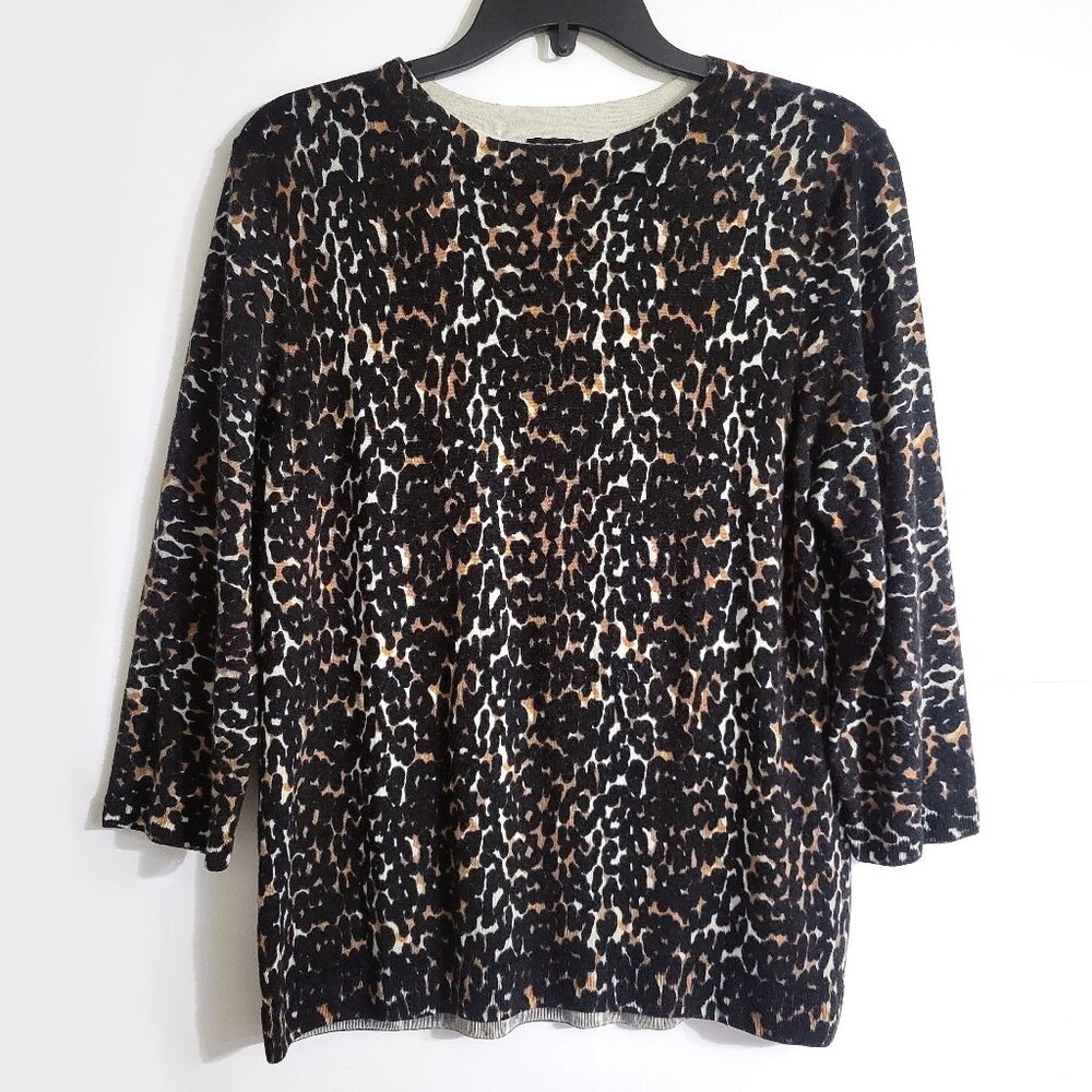 Talbots Womens 100% Merino Wool Sweater Size XL Animal Print Pullover Mob Wife